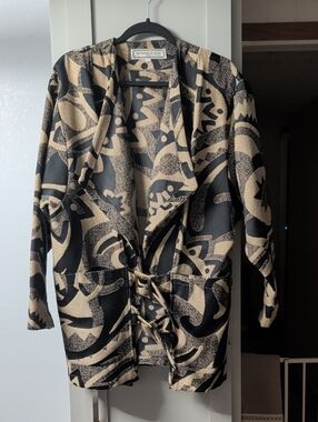 Black and Beige Abstract Belted Cardigan
